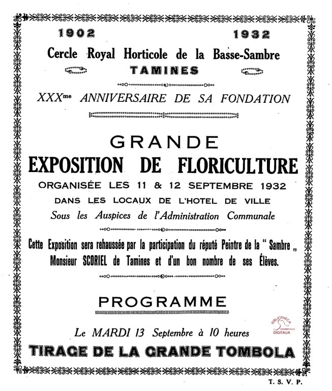 Tamines : Affiche du Cercle Royal d'Horticulture de la Basse-Sambre