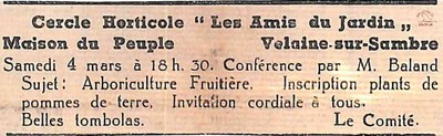 Velaine-sur-Sambre : annonce pour une conférence de M. BALAND sur l'arboriculture fruitière