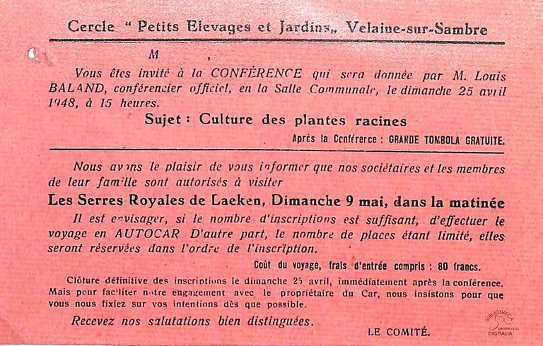 Velaine-sur-Sambre : invitation pour une conférence du cercle "Nos petits élevages et jardins"