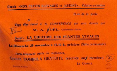 Velaine-sur-Sambre projet d'annonce pour une conférence de A.M. NOEL