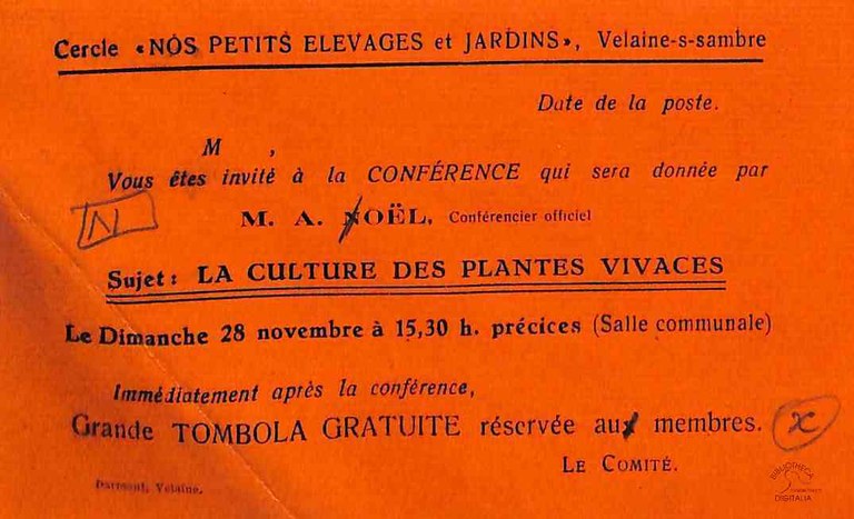 Velaine-sur-Sambre projet d'annonce pour une conférence de A.M. NOEL