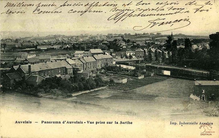 Auvelais : Panorama d'Auvelais. Vue prise sur la Sarthe