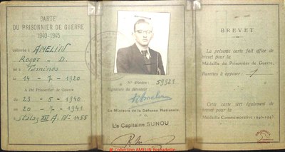 Carte de prisonnier de guerre de AMELIN Roger né le 14 juillet 1920 à Tamines
