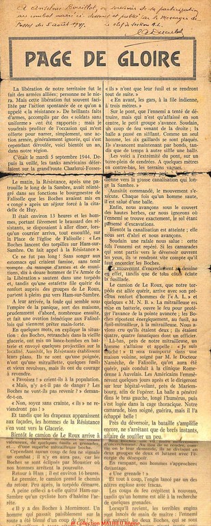 Article de journal rendant hommage à Anselme BOUILLOT