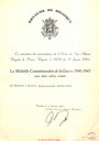 Certificat d'obtention de la Médaille commémorative de la Guerre 1940-1945 pour Anselme BOUILLOT