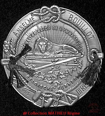 Médaille de la fédération belge de gymnastique datant de 1925  au nom de BOUILLOT Anselme