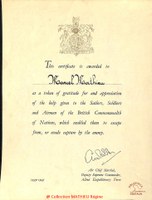 Remerciements par le British Commonwealth of  Nations pour l'action menée par Marcel MATHIEU