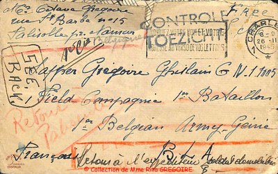 Courrier pour le soldat GREGOIRE Ghislain