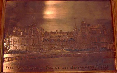 Façade des bureaux de la Glacerie Saint Roch (Auvelais), gravure sur cuivre