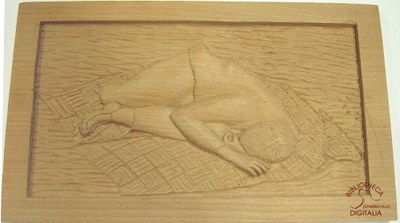 Homme assoupi sur une couverture, gravure sur bois