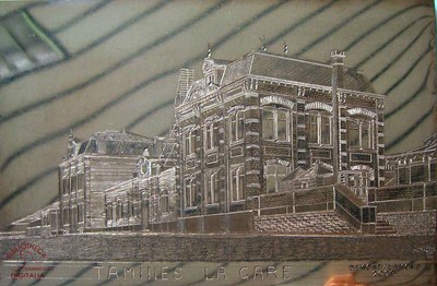 La Gare de Tamines, gravure sur cuivre