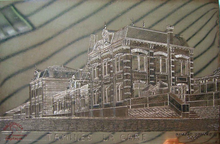 La Gare de Tamines, gravure sur cuivre