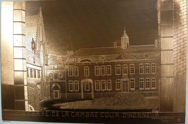 L'Abbaye de la Cambre, la cour d'honneur, gravure sur cuivre