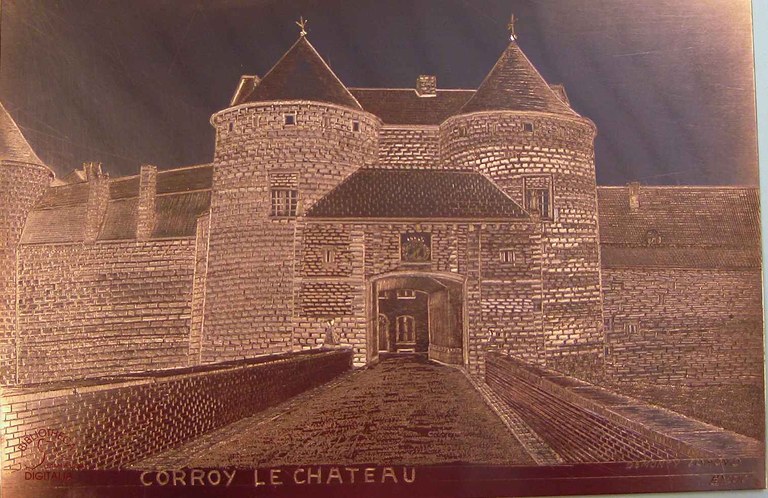 Le château de Corroy, gravure sur cuivre