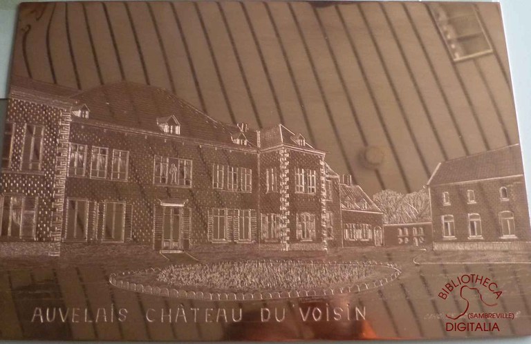 Le château du Voisin à Auvelais, gravure sur cuivre