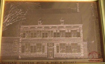 Le château PETIT rue du Pont-à-Biesmes (Auvelais), gravure sur cuivre