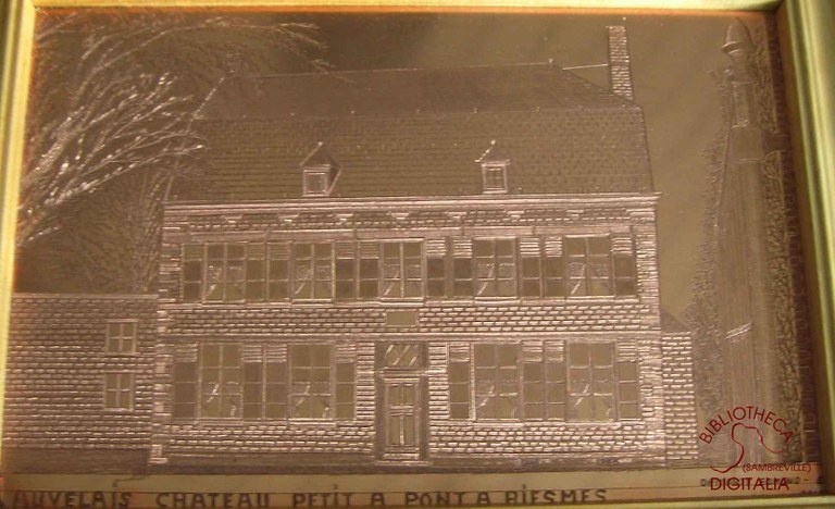 Le château PETIT rue du Pont-à-Biesmes (Auvelais), gravure sur cuivre
