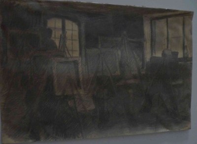 Intérieur d'atelier au fusain (issu d'une collection privée)
