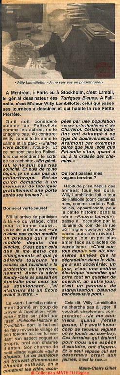 Article de journal sur Willy LAMBILLOTTE