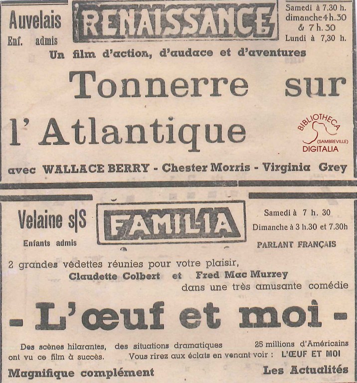 Auvelais : Cinéma Renaissance : Annonce du programme des séances de cinéma