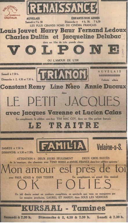 Auvelais : Cinéma Renaissance : Annonce du programme des séances de cinéma