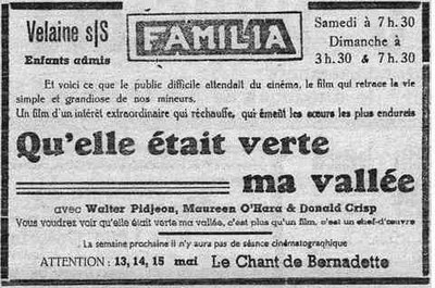 Velaine-sur-Sambre : film programmé au cinéma Familia