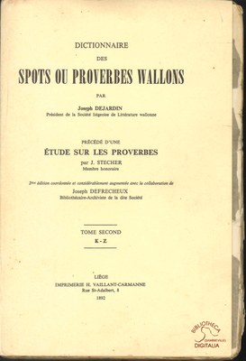 Dictionnaire des Spots ou Proverbes Wallons. Tome second : K-Z