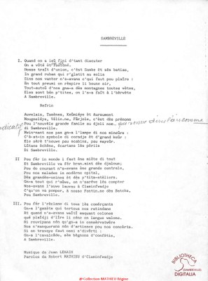 Sambreville (texte de la chanson écrite par Robert MATHIEU de Claminforge et musique de Jean LENAIN
