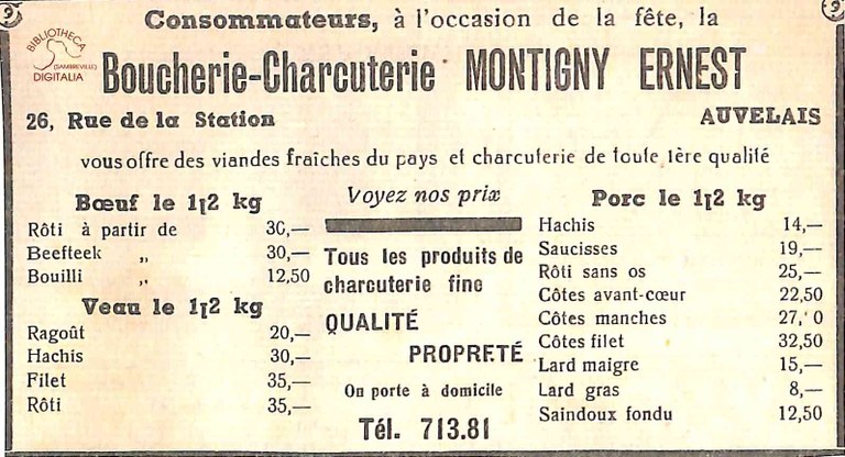 Auvelais : Boucherie-Charcuterie MONTIGNY Ernst