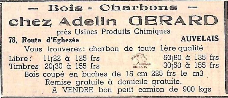 Auvelais : Chez Adelin GERARD (Bois - Charbons)
