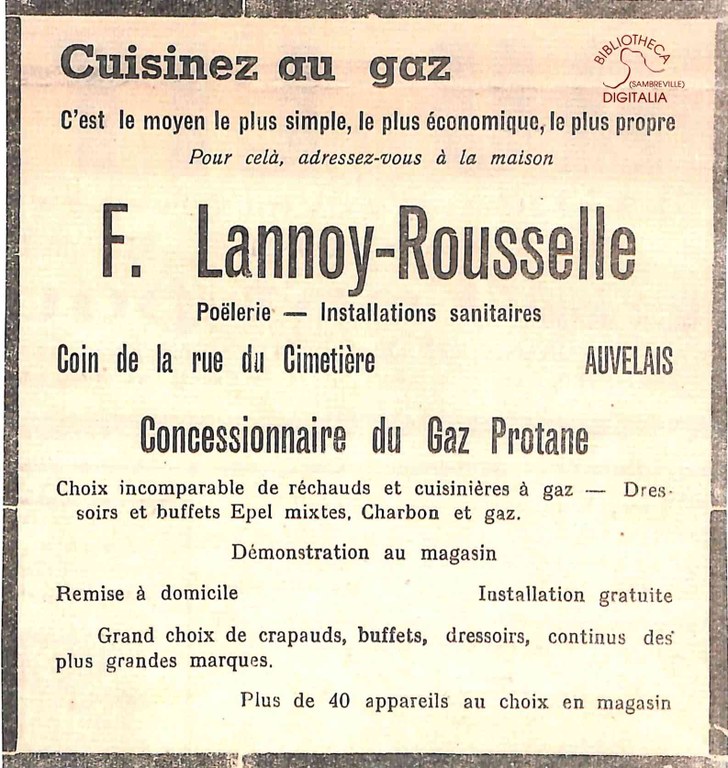 Auvelais : F. LANNOY - ROUSELLE (Poêlerie - Installations sanitaires)