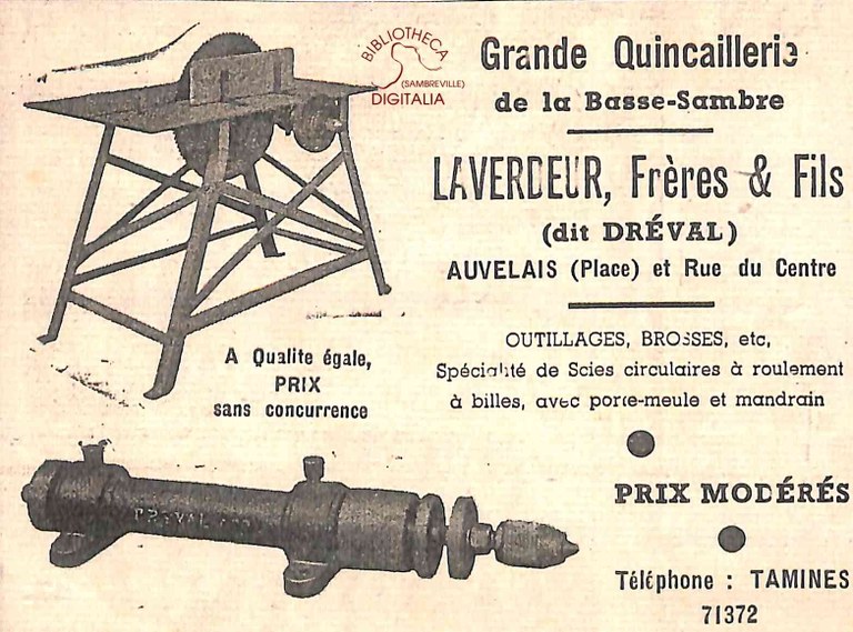 Auvelais : "Grande quincaillerie de la Basse-Sambre" LAVERDEUR (frères & fils) (dit DREVAL)