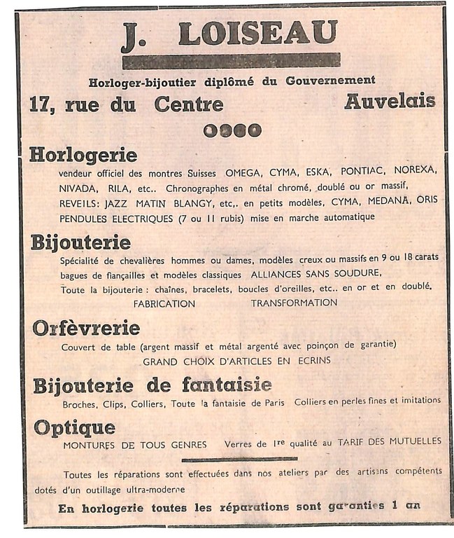 Auvelais : J. LOISEAU Horloger - bijoutier