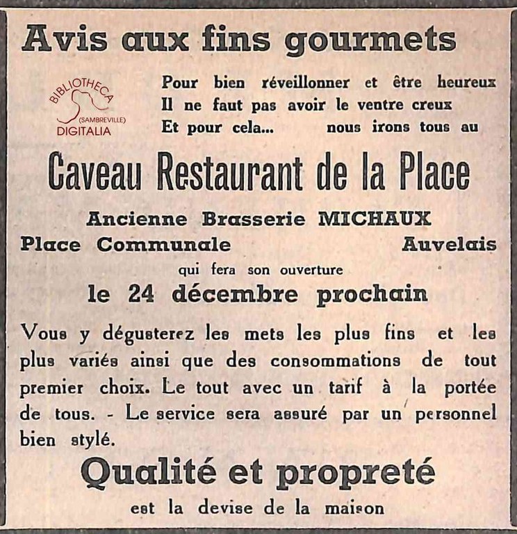Auvelais : Au Caveau : restaurant de la Place anciennement Brasserie MICHAUX