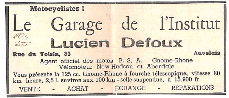 Auvelais : "Le garage de l'Institut" Lucien DEFOUX