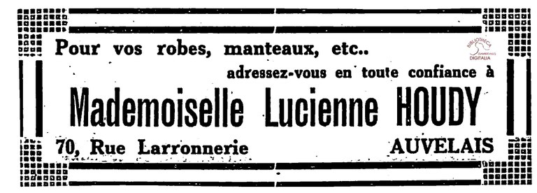 Auvelais : Mademoiselle Lucienne HOUDY