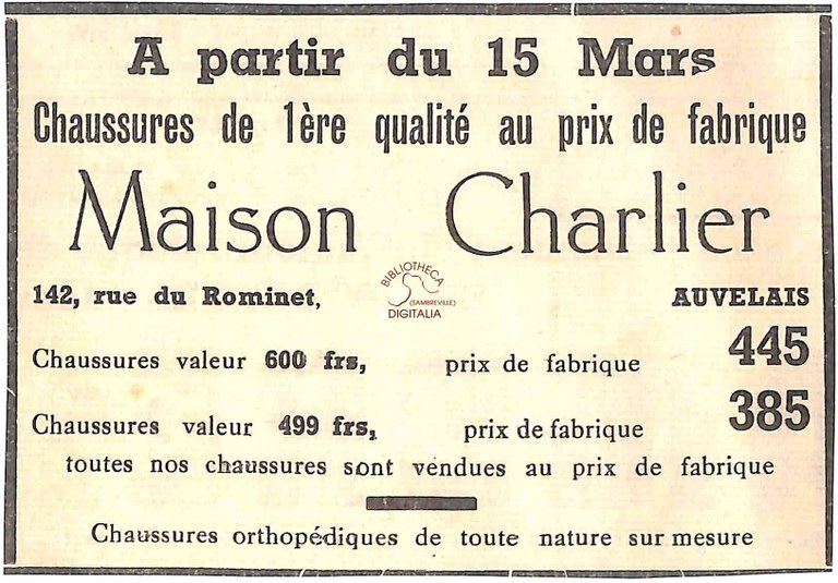 Auvelais "Maison CHARLIER" (Chaussures de 1ère qualité)