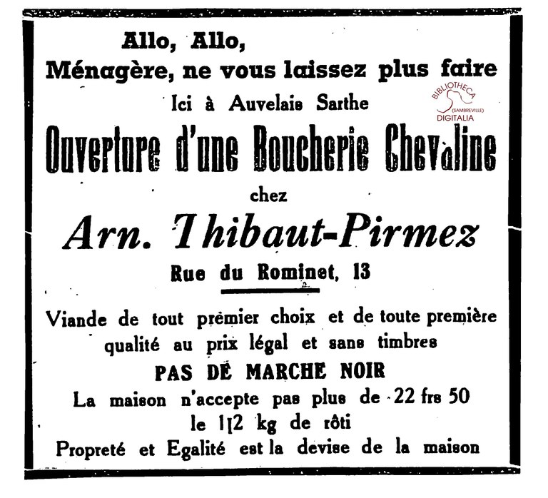 Auvelais : ouverture d'une boucherie chevaline chez Arn. THIBAUT - PIRMEZ