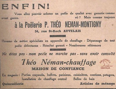 Auvelais : Poêlerie P. Théo NEMAN - MONTIGNY
