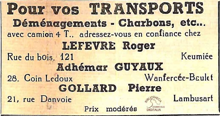 Keumiée : pour vos transports : LEFEVRE Roger
