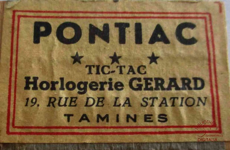 Tamines : étiquette de boîte d’allumettes : horlogerie GERARD