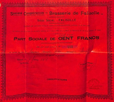 "Part sociale" de la société coopérative "Brasserie de Falisolle"