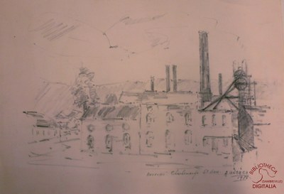 Dessin au fusain du Charbonnage Saint Roch