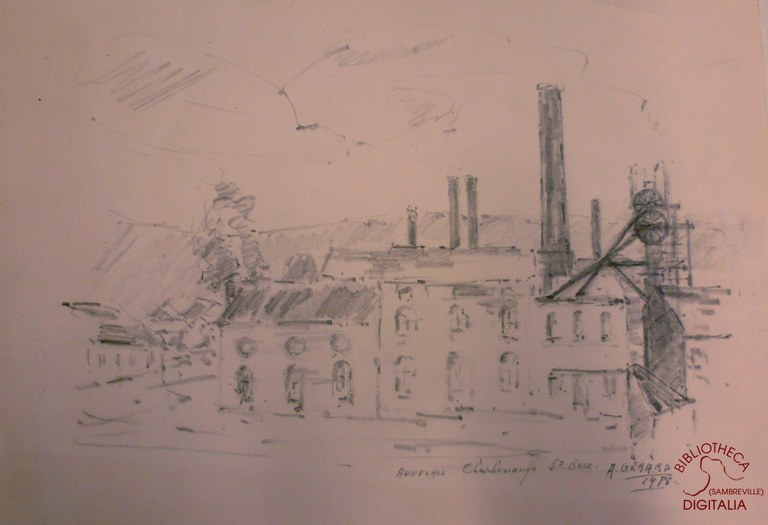 Dessin au fusain du Charbonnage Saint Roch
