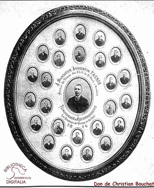 Témoignage de reconnaissance à Monsieur Augustin TASSIN (directeur des travaux du charbonnage de Saint Roch), ainsi que les employés du bureau et du fond. 1896