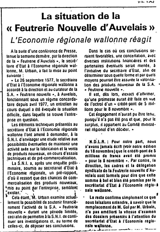 Auvelais : F.N.A. Feutreries Nouvelles d'Auvelais