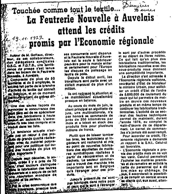 Auvelais : F.N.A. Feutreries Nouvelles d'Auvelais