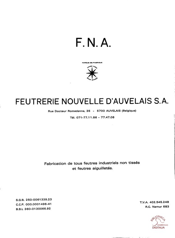 Auvelais : F.N.A. Feutreries Nouvelles d'Auvelais