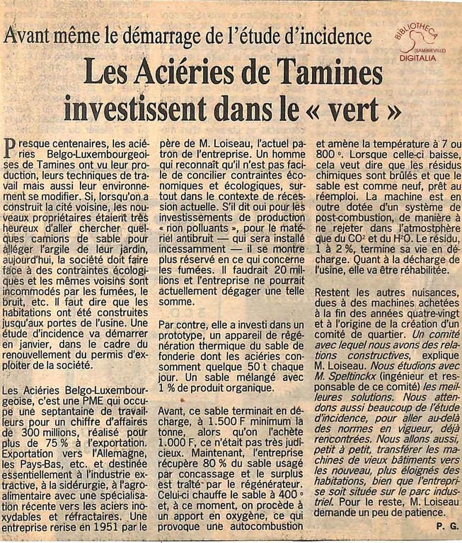 Tamines : Aciéries Belgo-Luxembourgoises