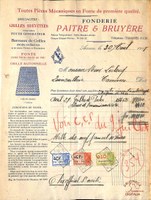 Tamines : facture au nom de la fonderie PAITRE & BRUYERE